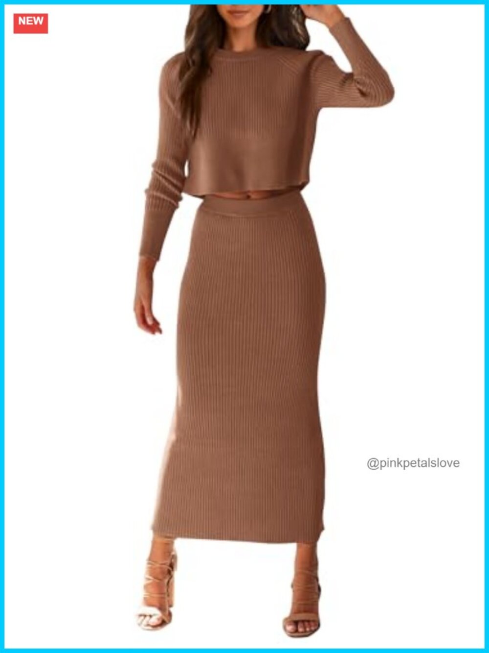 Women's 2 Piece Sweater Set Rib Knit Crop Top Maxi Bodycon Skirt Casual Outfit